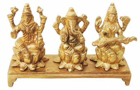 Brass Lakshmi Ganesh Saraswati Statue 0.61Kg
